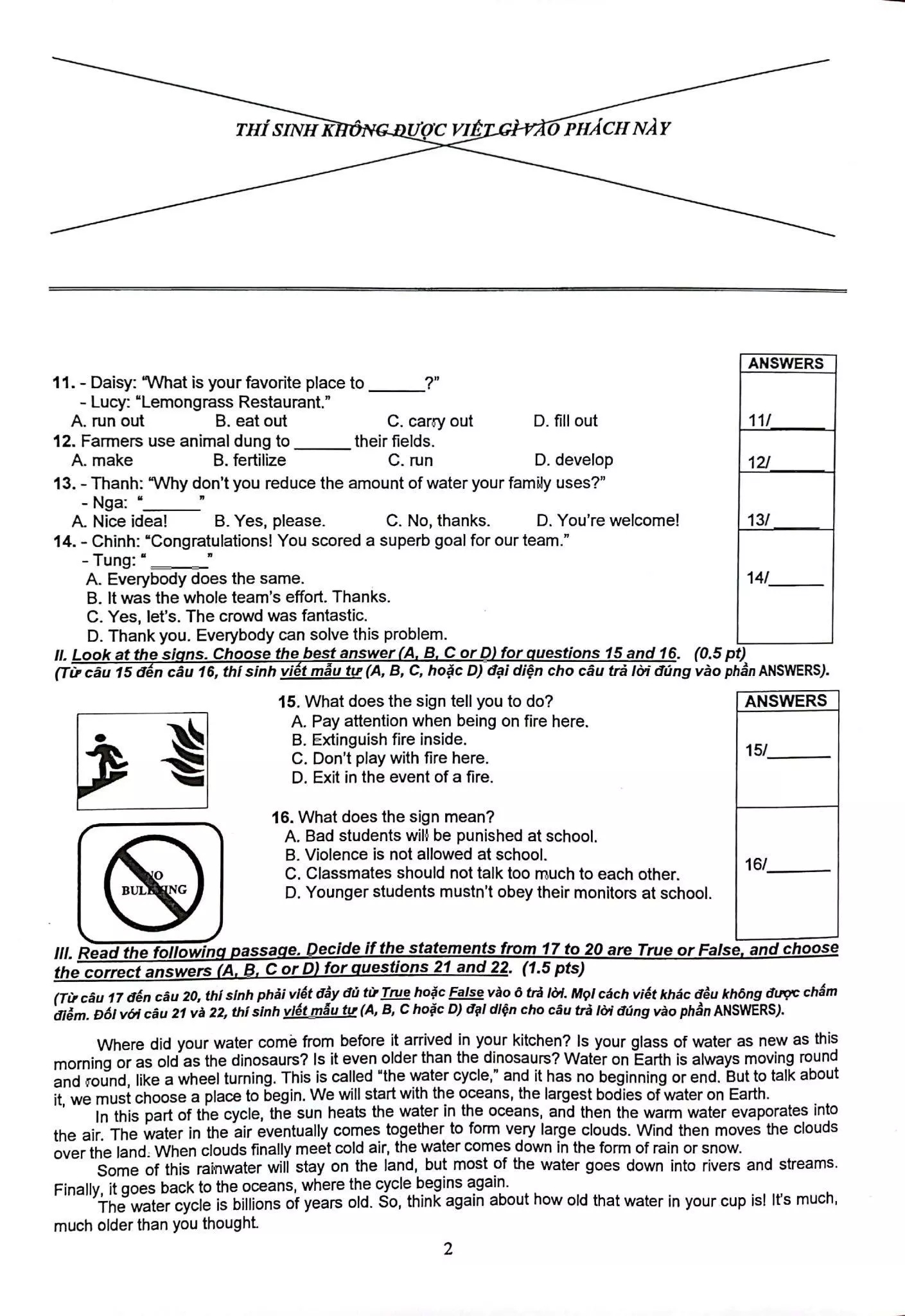 Đề thi môn Tiếng anh kỳ thi vào lớp 10 THPT TP.HCM 2022 - Ảnh 1