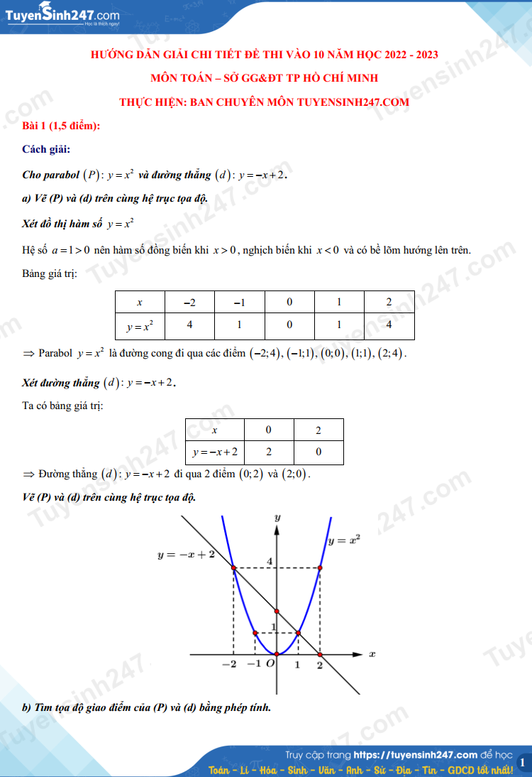 Đáp án đề thi môn Toán thi vào lớp 10 THPT TP. HCM 2022 - Ảnh 1