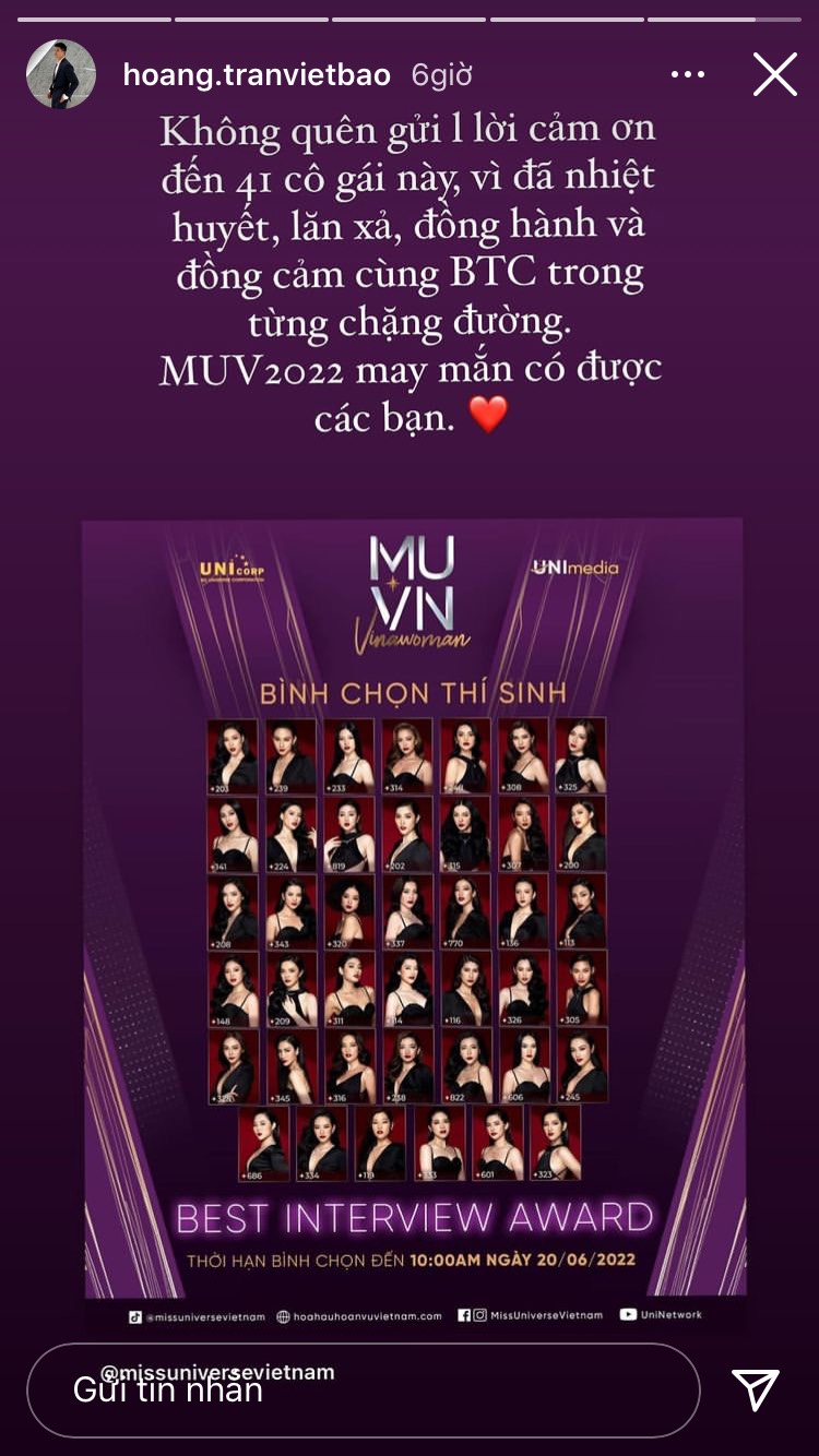 Nửa đêm, CEO Bảo Hoàng xin lỗi về tính minh bạch của kết quả vote interview Miss Universe VN 2022 - Ảnh 1