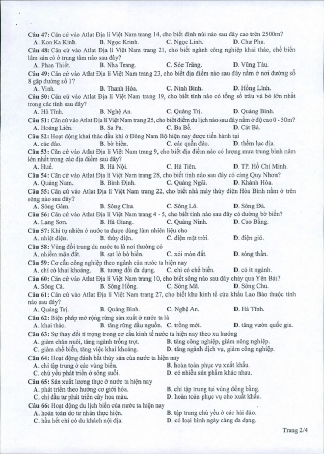 Đề thi THPT Quốc gia năm 2022 môn Địa lý chính thức (tất cả các mã đề) - Ảnh 2
