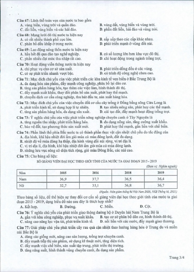 Đề thi THPT Quốc gia năm 2022 môn Địa lý chính thức (tất cả các mã đề) - Ảnh 1
