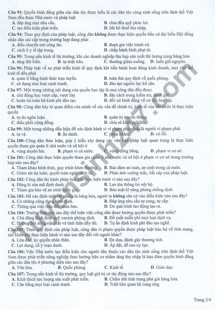 Đề thi THPT Quốc gia năm 2022 môn GDCD chính thức (tất cả các mã đề) - Ảnh 2