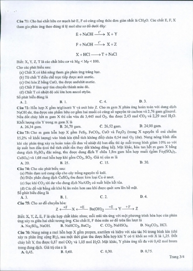 Đề thi THPT Quốc gia năm 2022 môn Hóa học chính thức (tất cả các mã đề) - Ảnh 1