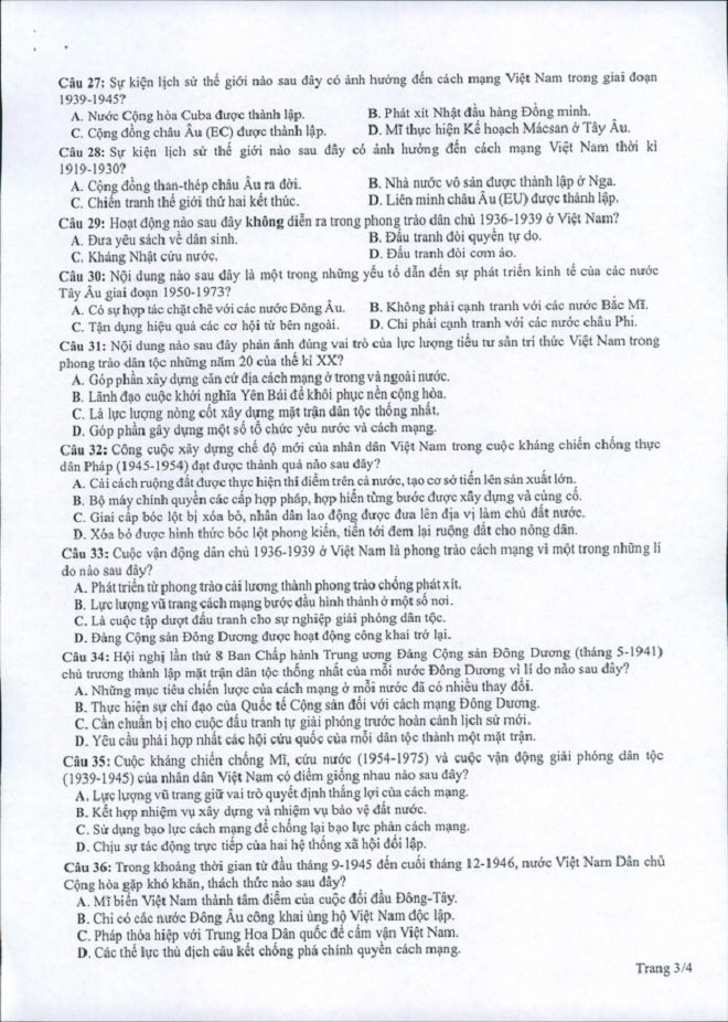 Đề thi THPT Quốc gia năm 2022 môn Lịch sử chính thức (tất cả các mã đề) - Ảnh 1