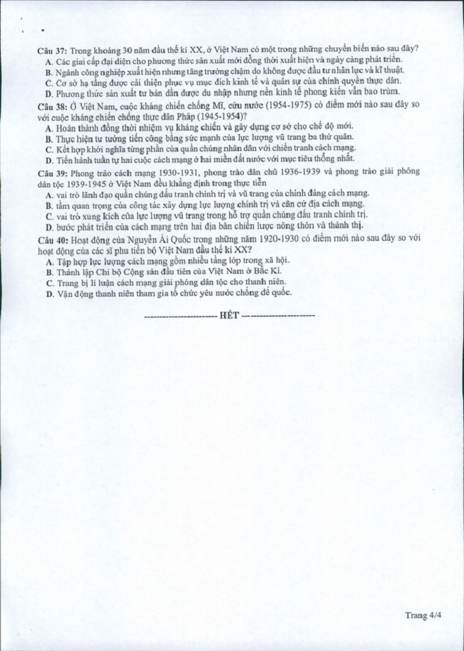 Đề thi THPT Quốc gia năm 2022 môn Lịch sử chính thức (tất cả các mã đề) - Ảnh 2