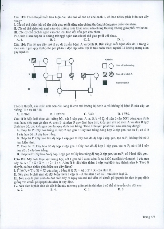 Đề thi THPT Quốc gia năm 2022 môn Sinh học chính thức (tất cả các mã đề) - Ảnh 1