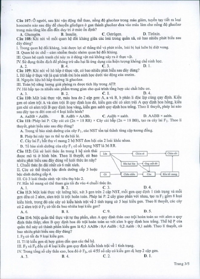 Đề thi THPT Quốc gia năm 2022 môn Sinh học chính thức (tất cả các mã đề) - Ảnh 2