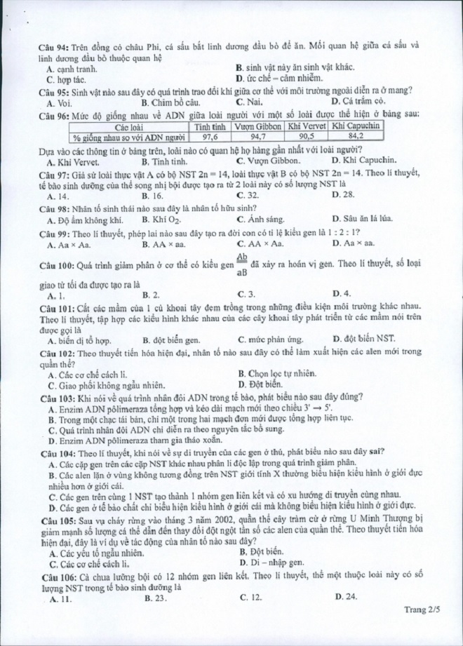 Đề thi THPT Quốc gia năm 2022 môn Sinh học chính thức (tất cả các mã đề) - Ảnh 3