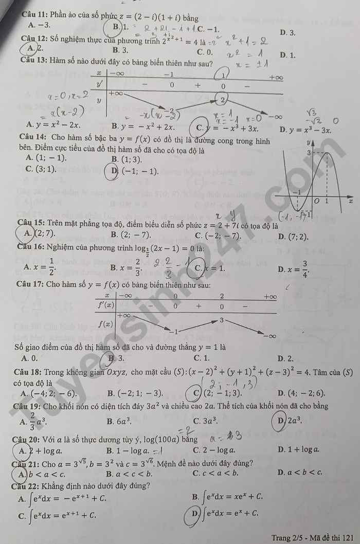 Đáp án đề thi môn Toán thi tốt nghiệp THPT 2022 mã đề 102 - Ảnh 1