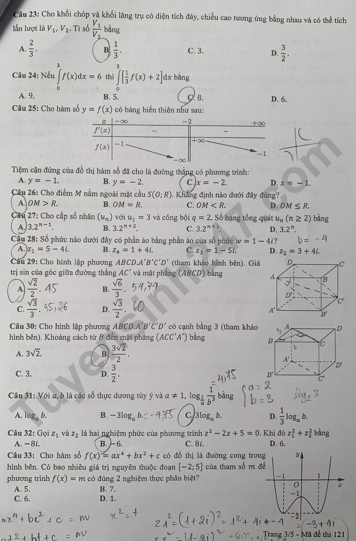 Đáp án đề thi môn Toán thi tốt nghiệp THPT 2022 mã đề 102 - Ảnh 2