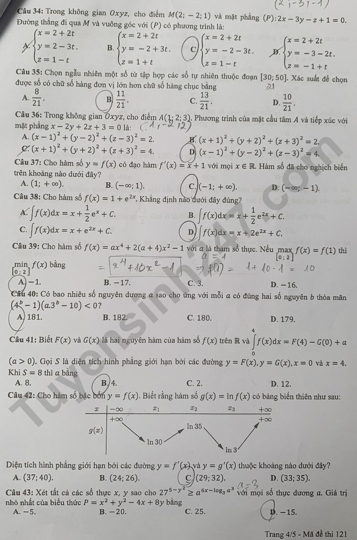 Đáp án đề thi môn Toán thi tốt nghiệp THPT 2022 mã đề 102 - Ảnh 3