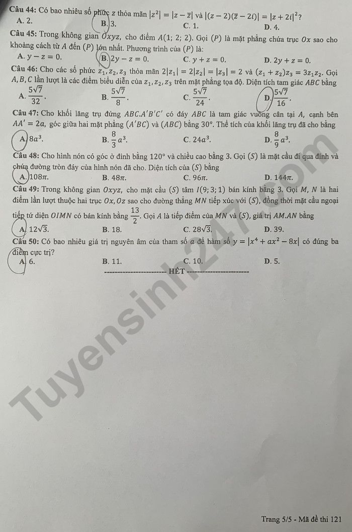 Đáp án đề thi môn Toán thi tốt nghiệp THPT 2022 mã đề 102 - Ảnh 4