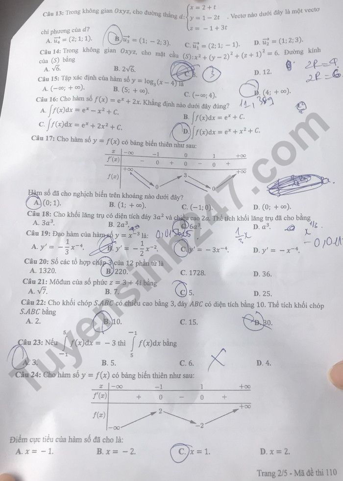 Đáp án đề thi môn Toán thi tốt nghiệp THPT 2022 mã đề 110 - Ảnh 2