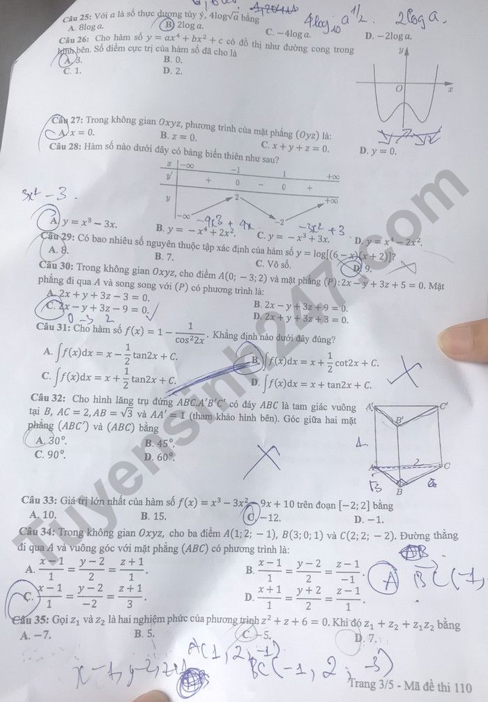 Đáp án đề thi môn Toán thi tốt nghiệp THPT 2022 mã đề 110 - Ảnh 3