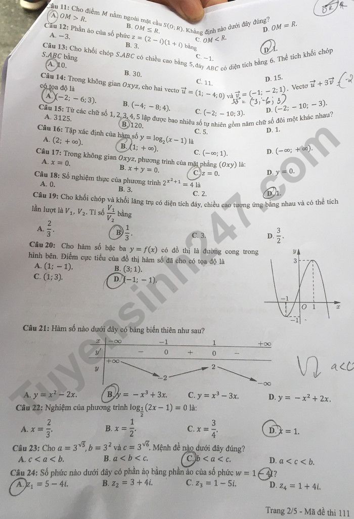 Đáp án đề thi môn Toán thi tốt nghiệp THPT 2022 mã đề 111 - Ảnh 2