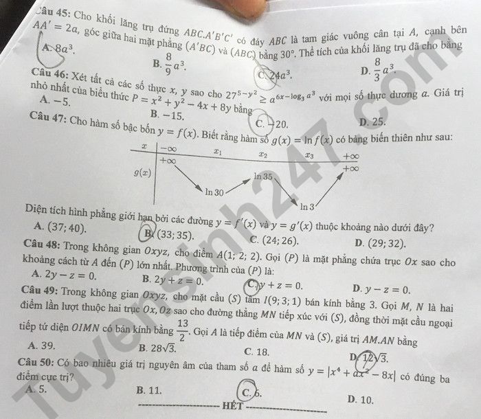 Đáp án đề thi môn Toán thi tốt nghiệp THPT 2022 mã đề 111 - Ảnh 4