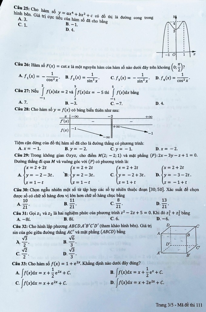 Đề thi môn Toán THPT Quốc gia năm 2022 chính thức tất cả các mã đề (đang cập nhật) - Ảnh 1