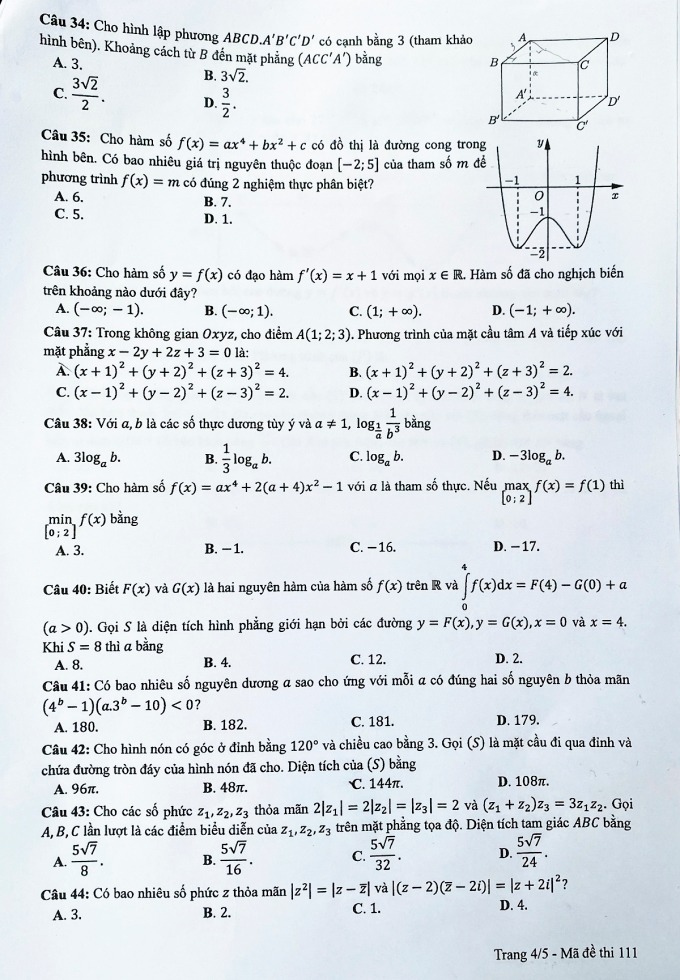 Đề thi môn Toán THPT Quốc gia năm 2022 chính thức tất cả các mã đề (đang cập nhật) - Ảnh 2