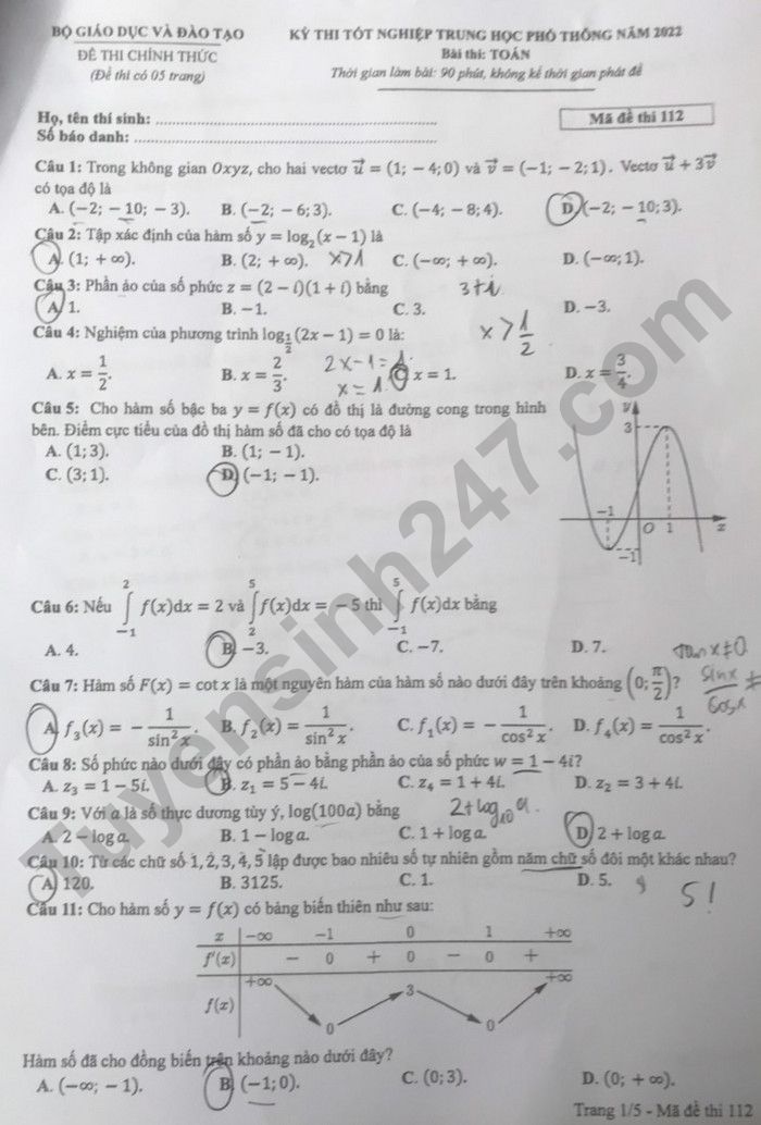 Đề thi môn Toán THPT Quốc gia năm 2022 chính thức tất cả các mã đề (đang cập nhật) - Ảnh 1