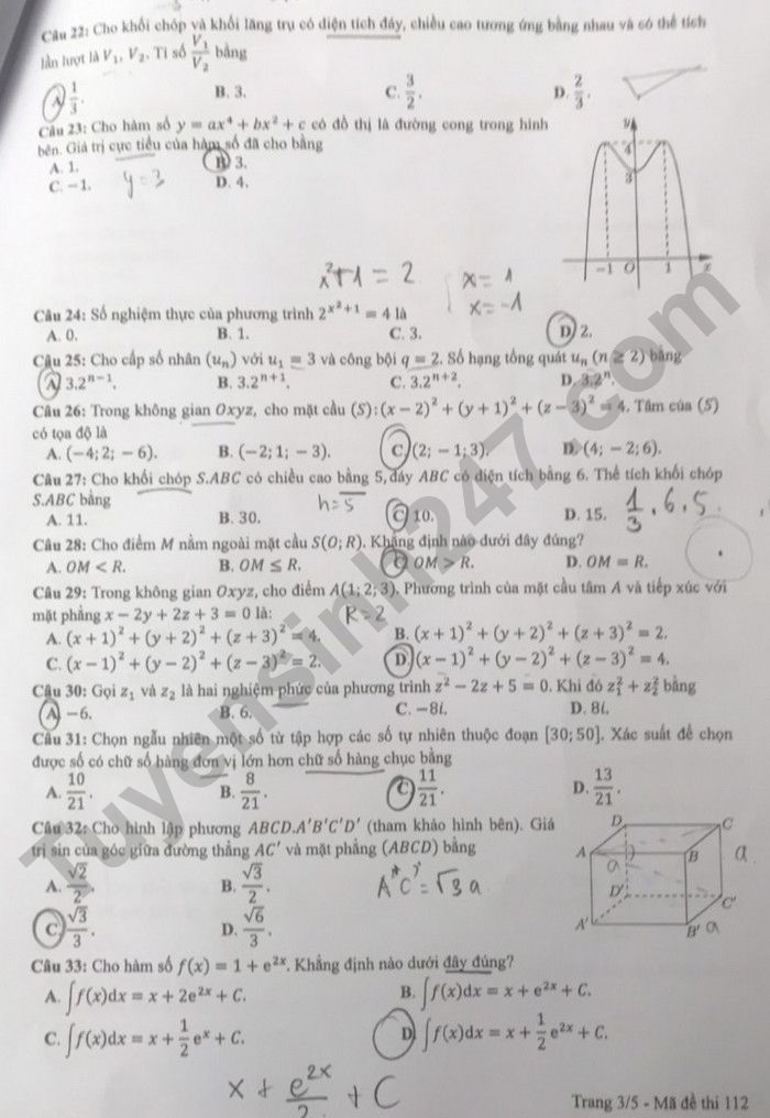Đề thi môn Toán THPT Quốc gia năm 2022 chính thức tất cả các mã đề (đang cập nhật) - Ảnh 1