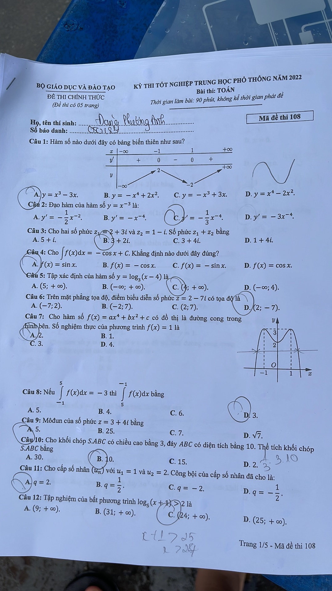 Đề thi môn Toán THPT Quốc gia năm 2022 chính thức tất cả các mã đề (đang cập nhật) - Ảnh 1