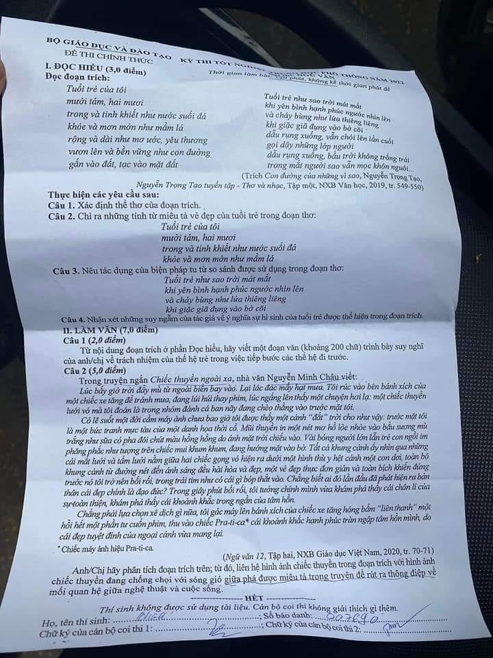 Đề thi THPT Quốc gia năm 2022 môn Ngữ văn chính thức - Ảnh 1