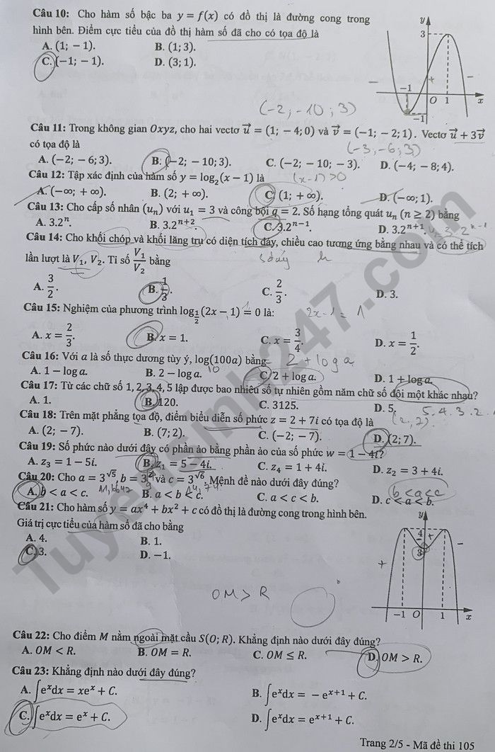 Đề thi và đáp án môn Toán thi tốt nghiệp THPT 2022 mã đề 105 - Ảnh 2