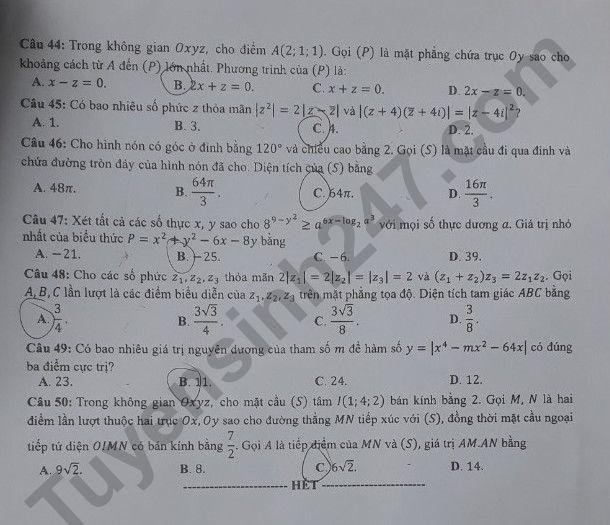Đề thi và đáp án môn Toán thi tốt nghiệp THPT 2022 mã đề 119 - Ảnh 1