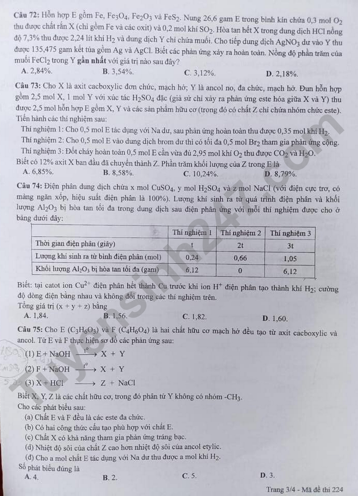 Đáp án đề thi môn Hóa học mã đề 203 kỳ thi tốt nghiệp THPT 2022 - Ảnh 1