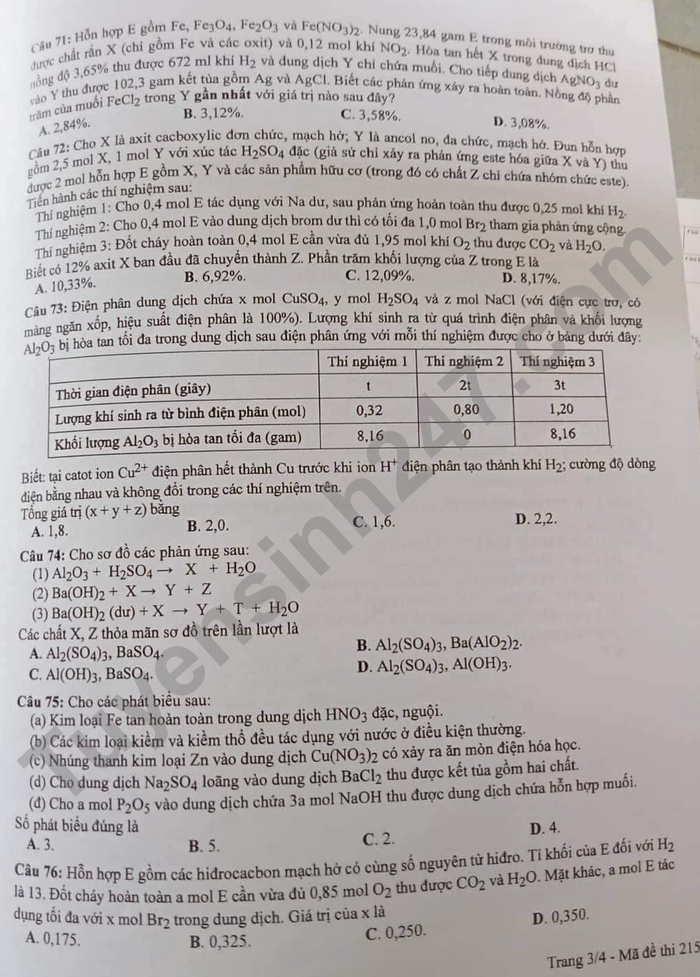 Đáp án đề thi môn Hóa học mã đề 205 kỳ thi tốt nghiệp THPT 2022 - Ảnh 2
