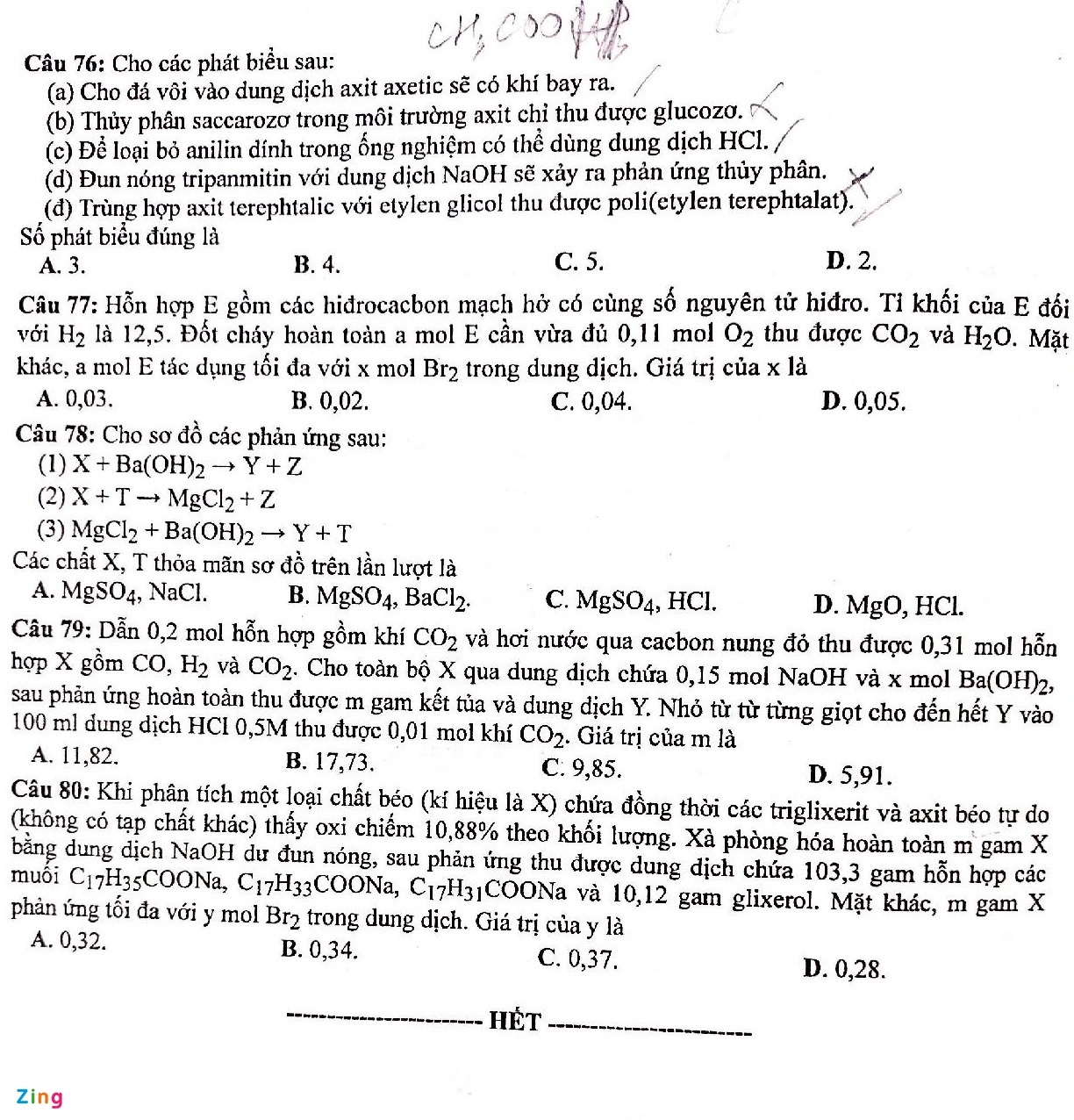Đáp án đề thi môn Hóa học mã đề 206 kỳ thi tốt nghiệp THPT 2022 - Ảnh 1