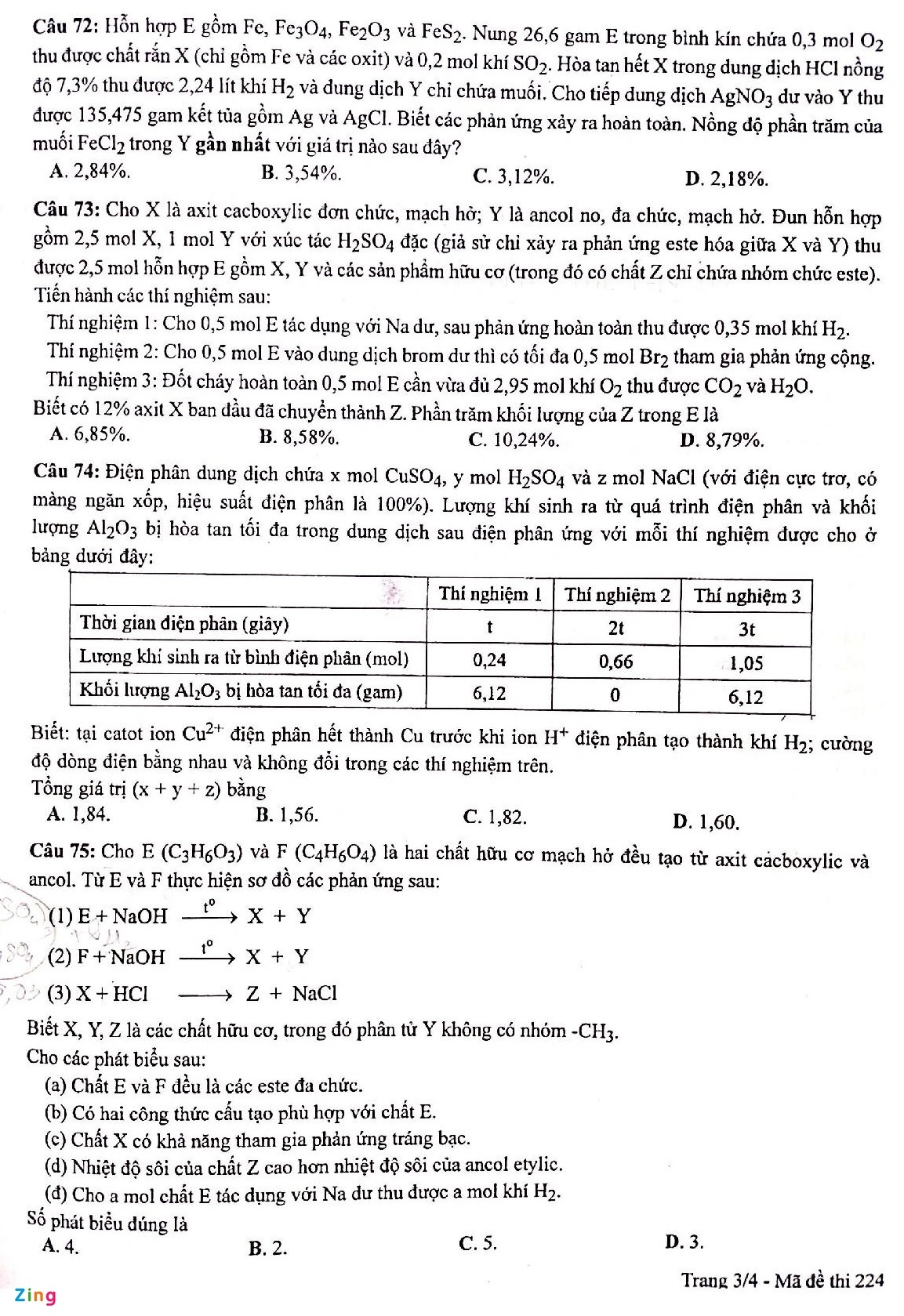 Đáp án đề thi môn Hóa học mã đề 206 kỳ thi tốt nghiệp THPT 2022 - Ảnh 4