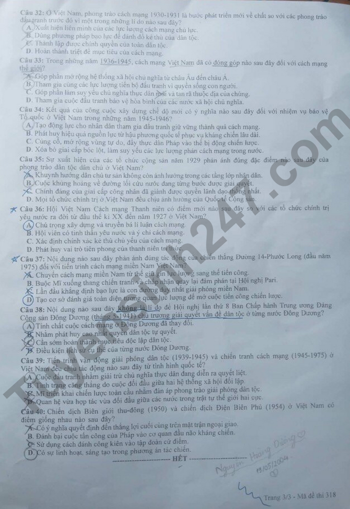 Đáp án đề thi môn Lịch sử mã đề 301 kỳ thi THPT Quốc gia 2022 - Ảnh 1