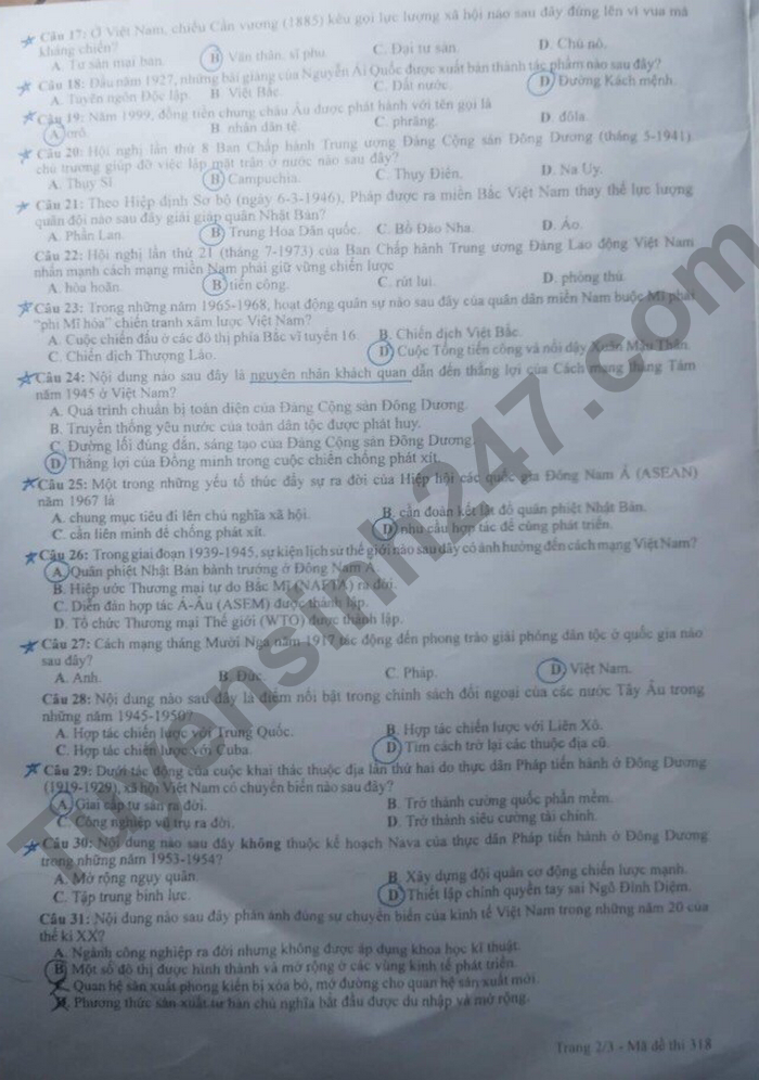 Đáp án đề thi môn Lịch sử mã đề 301 kỳ thi THPT Quốc gia 2022 - Ảnh 2