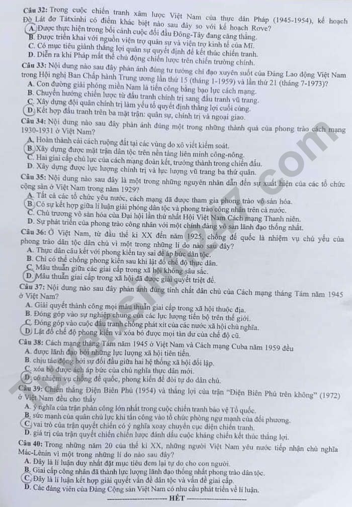 Đáp án đề thi môn Lịch sử mã đề 301 kỳ thi THPT Quốc gia 2022 - Ảnh 2