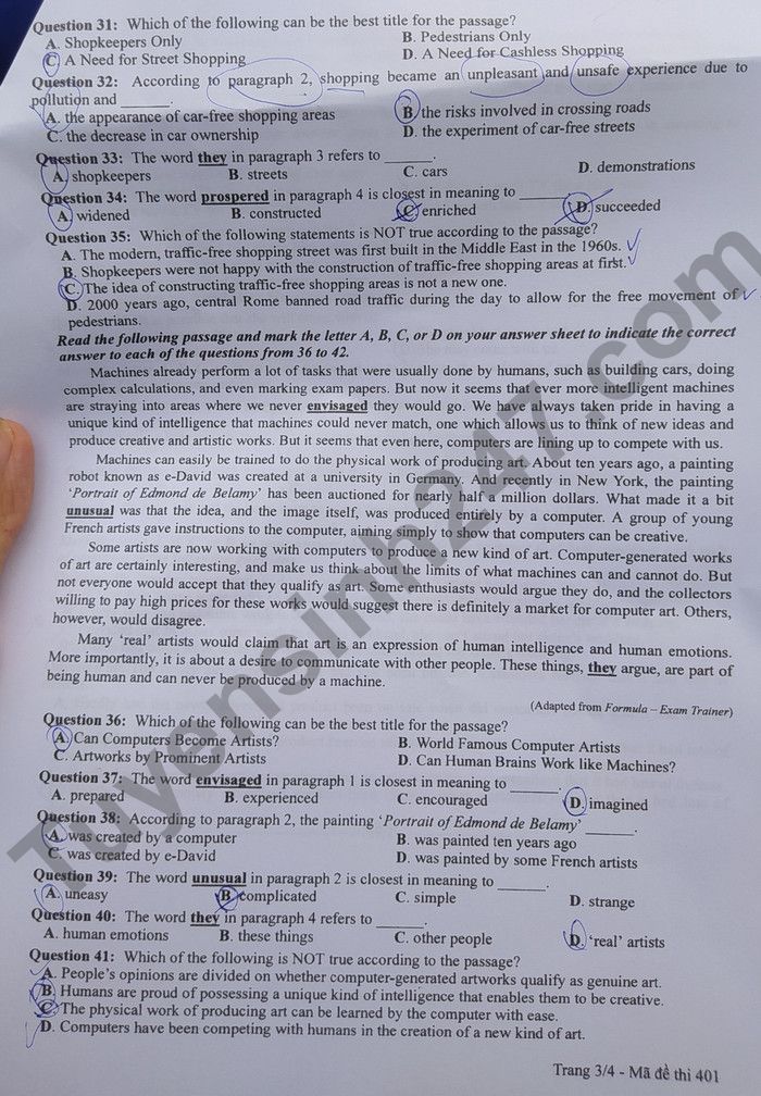 Đáp án đề thi môn tiếng Anh mã đề 401 kỳ thi THPT Quốc gia 2022 - Ảnh 1