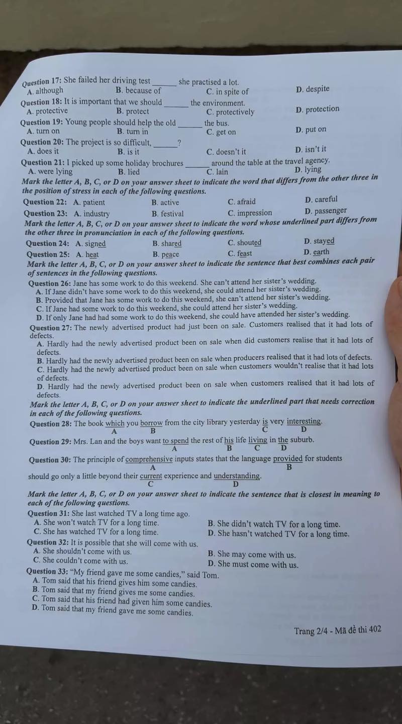 Đáp án đề thi môn tiếng Anh mã đề 402 kỳ thi THPT Quốc gia 2022 - Ảnh 2