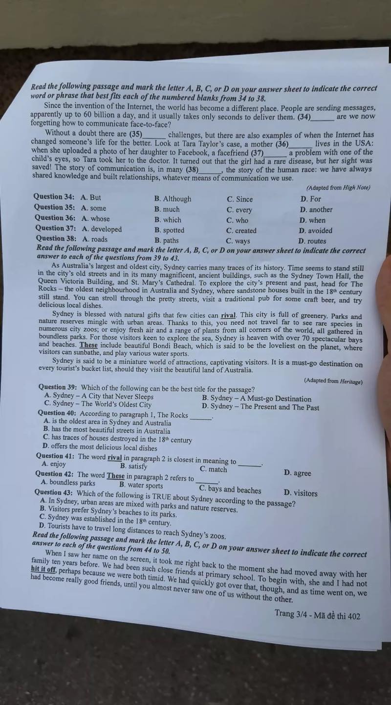Đáp án đề thi môn tiếng Anh mã đề 402 kỳ thi THPT Quốc gia 2022 - Ảnh 1