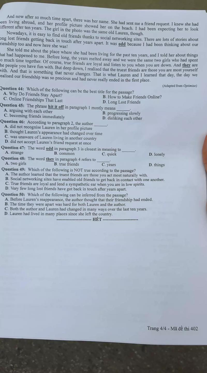 Đáp án đề thi môn tiếng Anh mã đề 402 kỳ thi THPT Quốc gia 2022 - Ảnh 2
