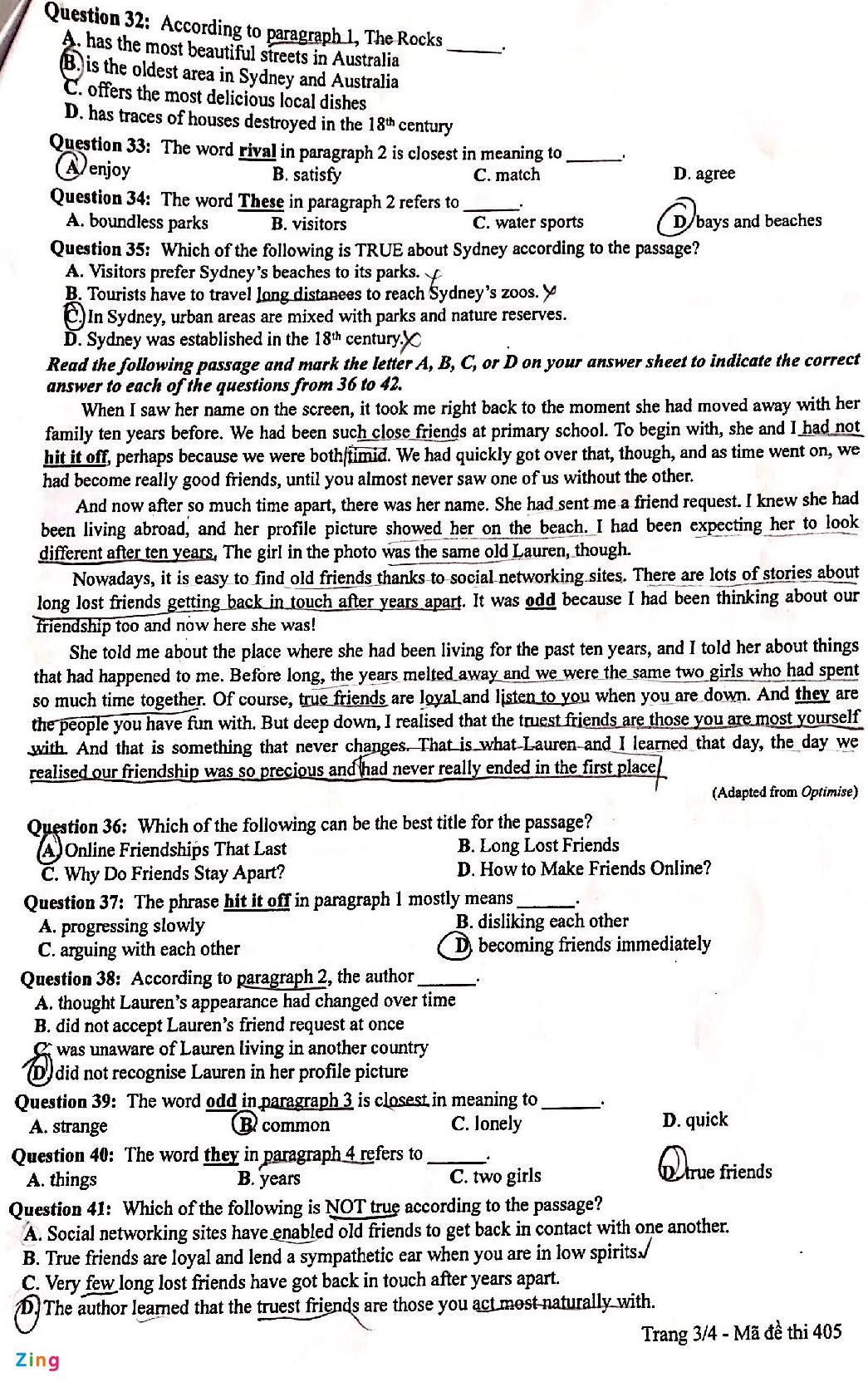 Đáp án đề thi môn tiếng Anh mã đề 405  kỳ thi THPT Quốc gia 2022 - Ảnh 2