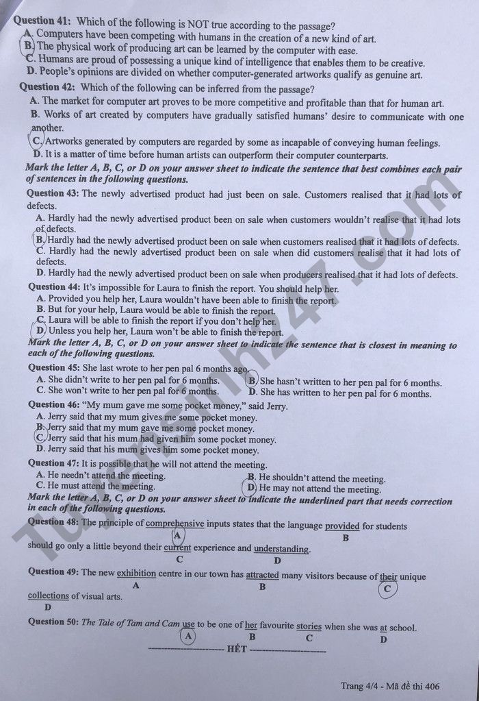 Đáp án đề thi môn tiếng Anh mã đề 406 kỳ thi THPT Quốc gia 2022 - Ảnh 3