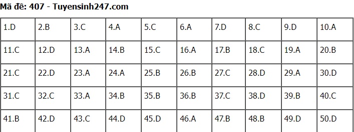 Đáp án đề thi môn tiếng Anh mã đề 407 kỳ thi THPT Quốc gia 2022 - Ảnh 1