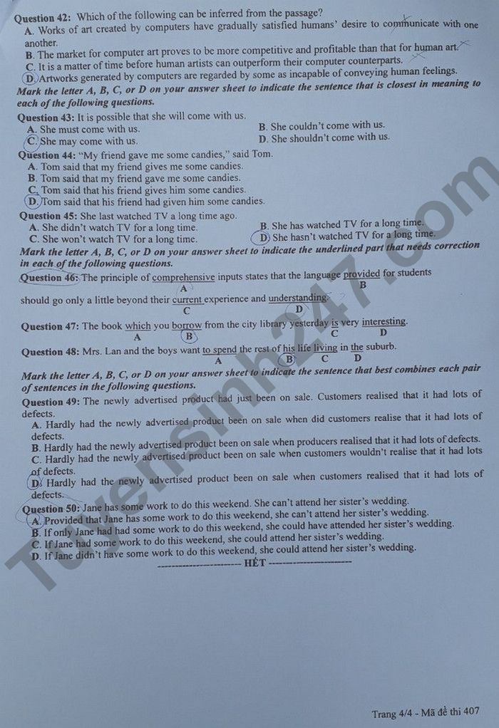 Đáp án đề thi môn tiếng Anh mã đề 407 kỳ thi THPT Quốc gia 2022 - Ảnh 3