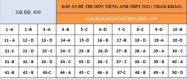 Đáp án đề thi môn tiếng Anh mã đề 409 kỳ thi THPT Quốc gia 2022 - Ảnh 1