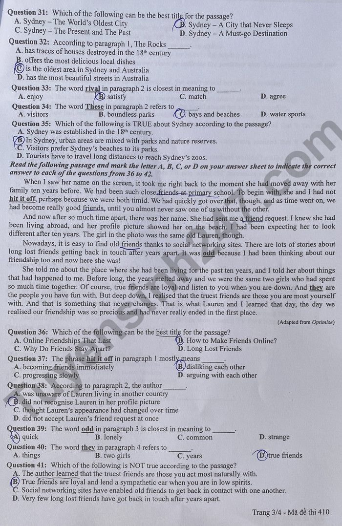 Đáp án đề thi môn tiếng Anh mã đề 410 kỳ thi THPT Quốc gia 2022 - Ảnh 4