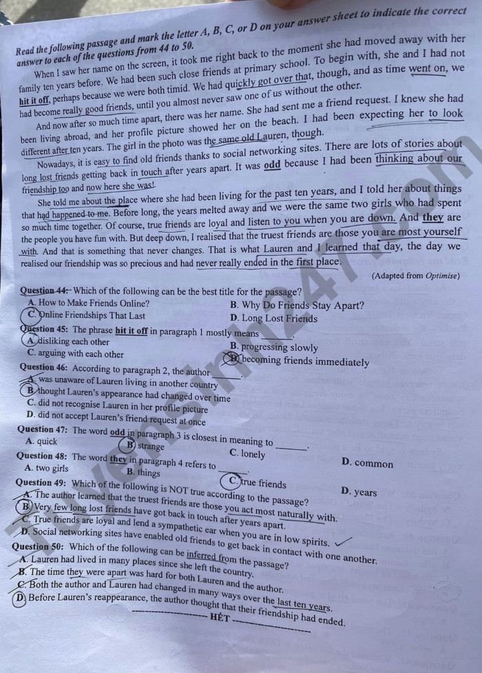 Đáp án đề thi môn tiếng Anh mã đề 411 kỳ thi THPT Quốc gia 2022 - Ảnh 2