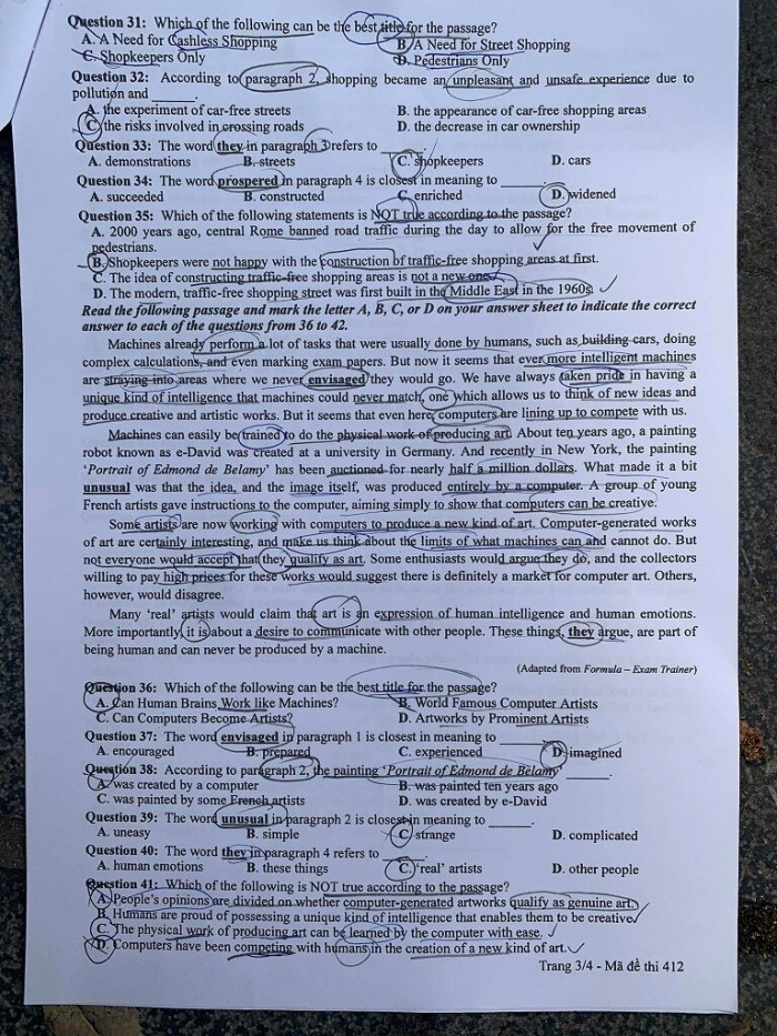 Đáp án đề thi môn tiếng Anh mã đề 412 kỳ thi THPT Quốc gia 2022 - Ảnh 1