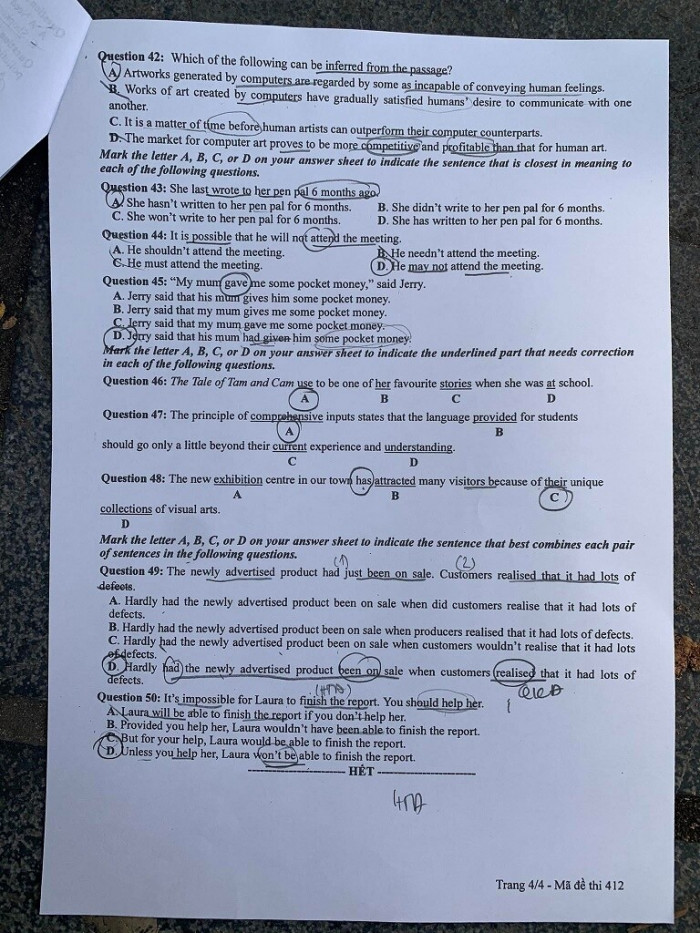 Đáp án đề thi môn tiếng Anh mã đề 412 kỳ thi THPT Quốc gia 2022 - Ảnh 2