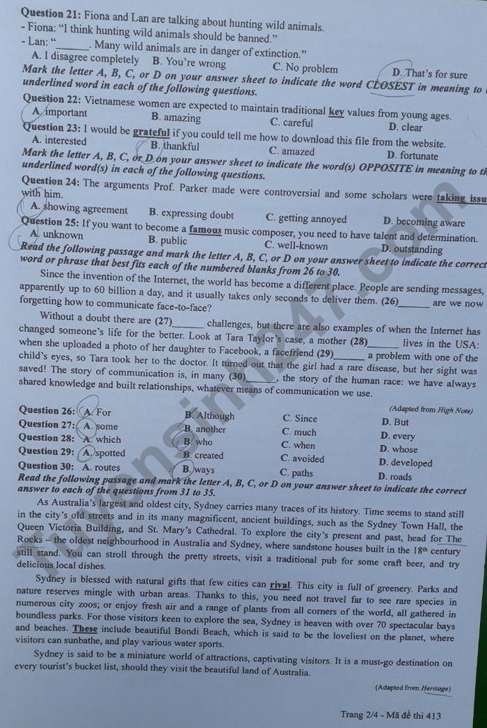 Đáp án đề thi môn tiếng Anh mã đề 413 kỳ thi THPT Quốc gia 2022 - Ảnh 2