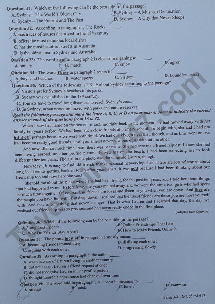 Đáp án đề thi môn tiếng Anh mã đề 413 kỳ thi THPT Quốc gia 2022 - Ảnh 1